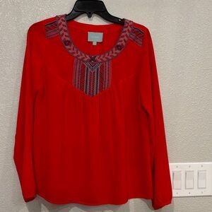 Sugarlips Red Blouse with Geometric Trim